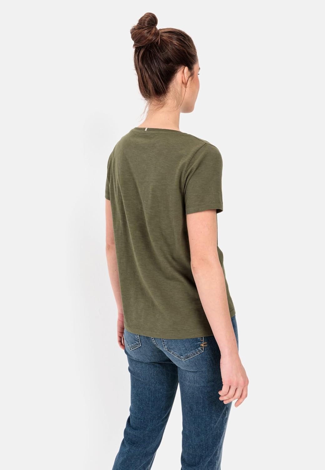 camel active Damen V-Neck T-Shirt aus Organic Cotton XS Olive, XS Olive