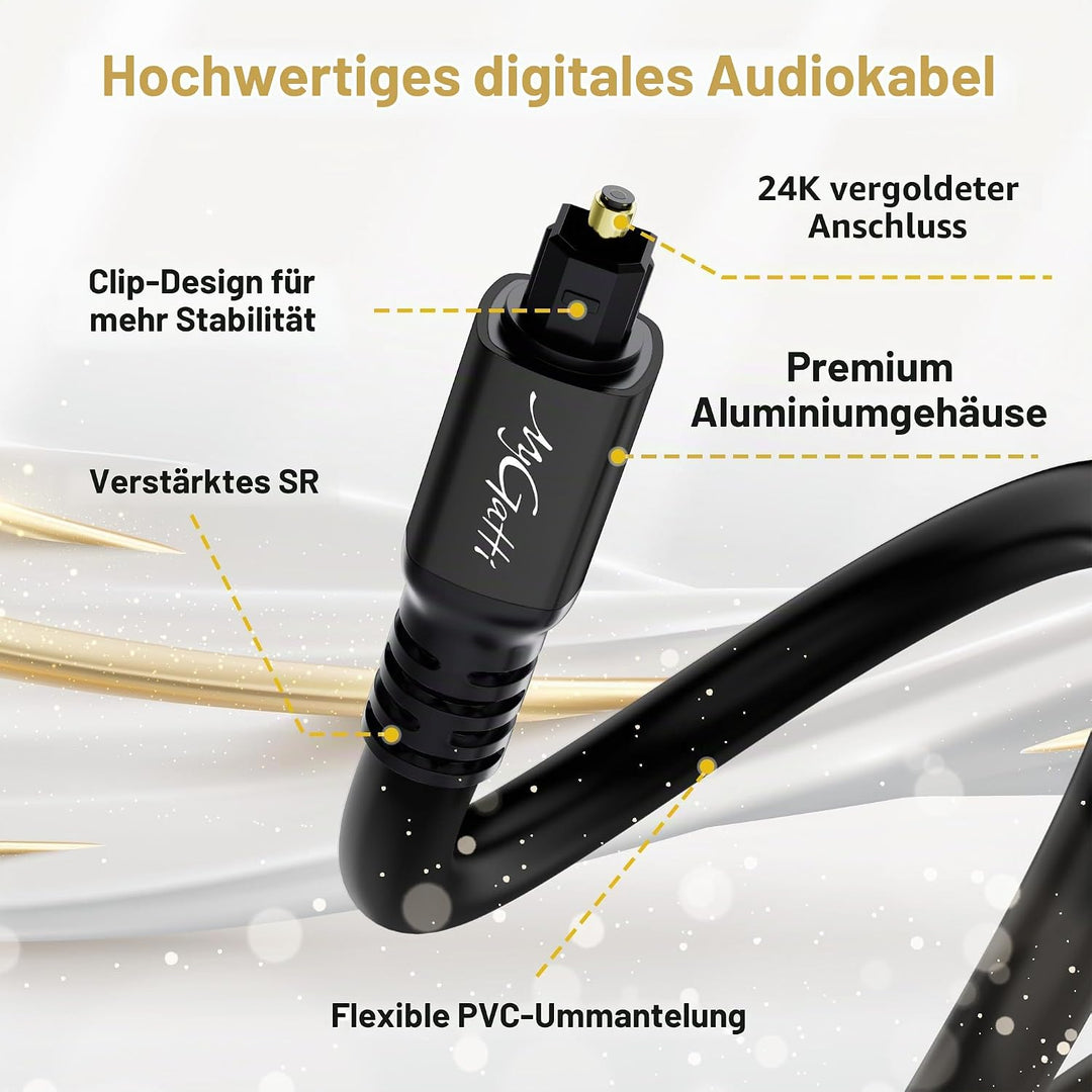 Optisches Audiokabel 10m, Toslink Optical Digital Audio Kabel (S/PDIF Verlustfreie Klangqualität), L