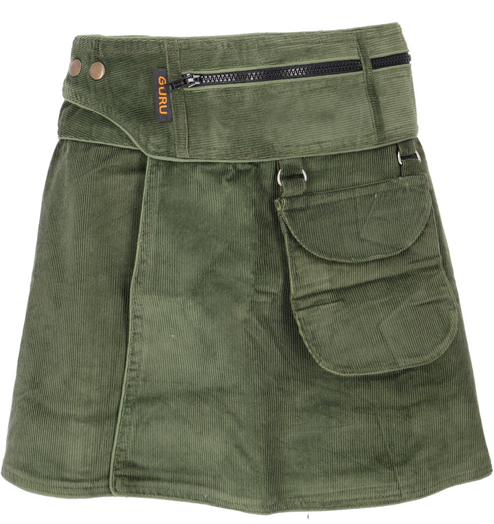 GURU SHOP Wickelrock, Cord Minirock, Damen, Baumwolle 42 Olivgrün, 42 Olivgrün