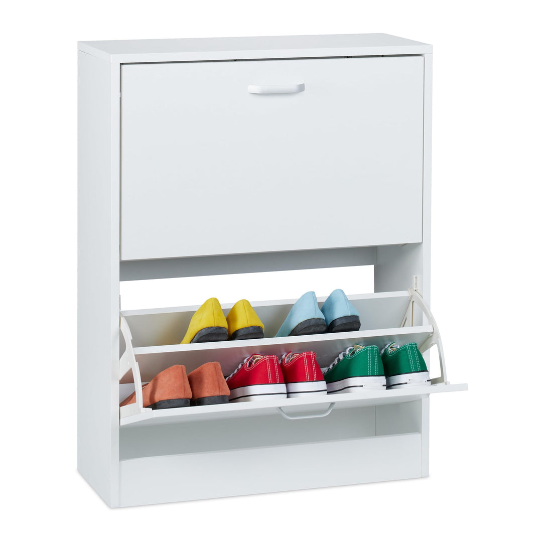 Relaxdays Schuhschrank, HxBxT: 79 x 60 x 24 cm, für 12 Paar, 2 Klappen, schmaler Schuhkipper, Flur S
