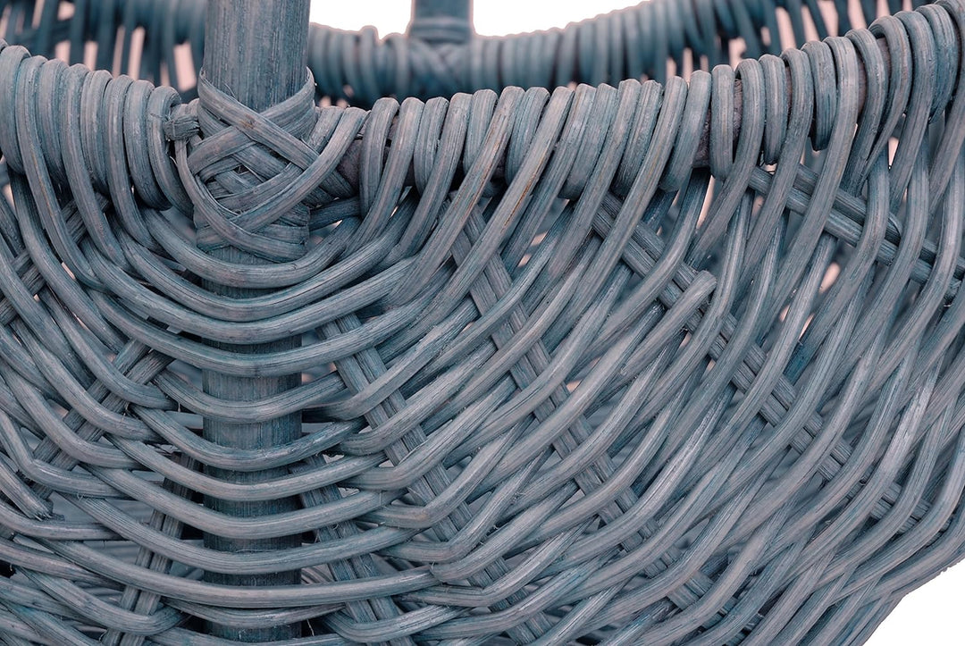 Einkaufskorb/Bügelkorb/Shopper aus echtem Rattan, Henkel- Trage-Korb leicht und stabil (Blau), Blau