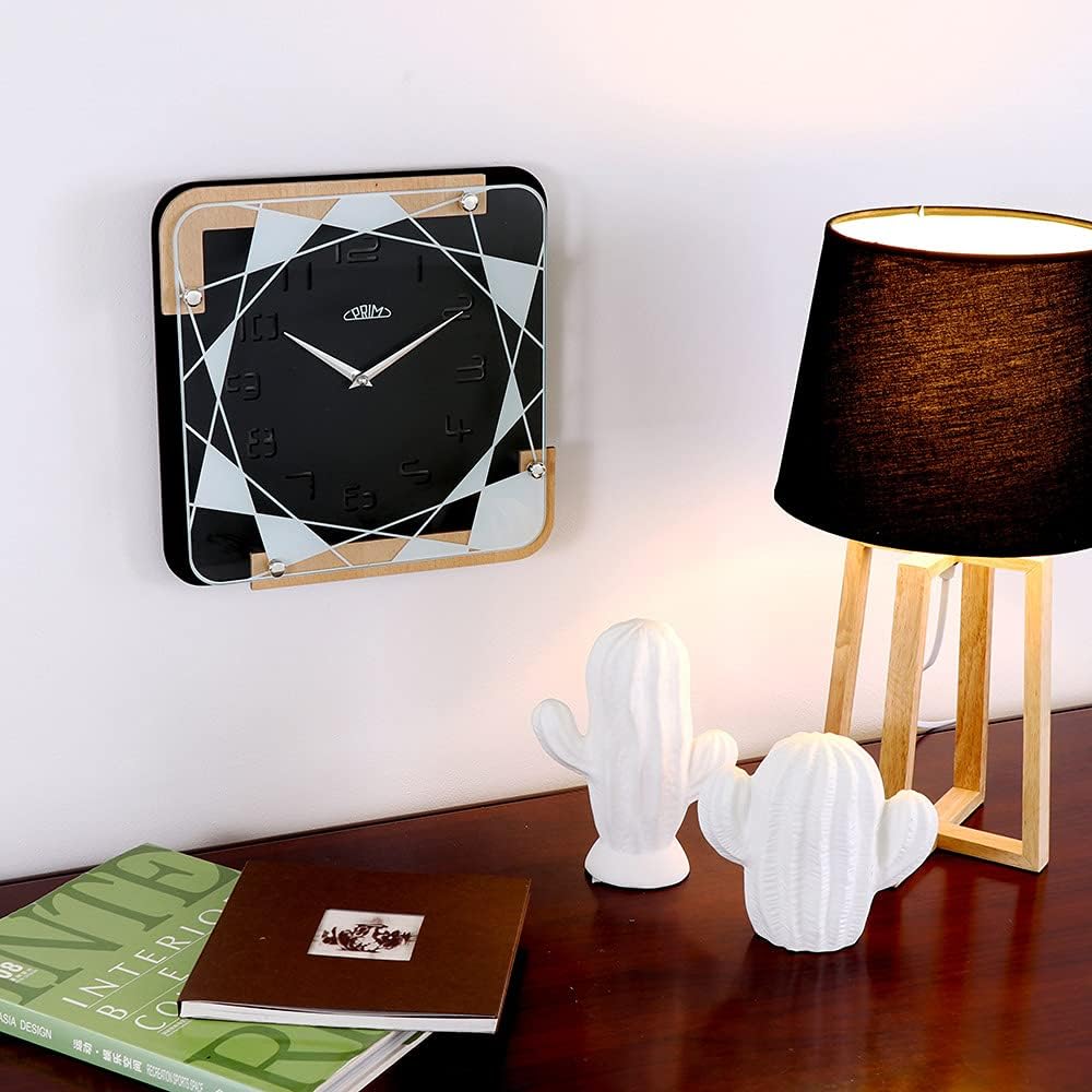 PRIM Modern Black Wooden Wall Clock - Wanduhr 30CM, Moderne quadratische Wanduhr. Holzwanduhr mit Mu