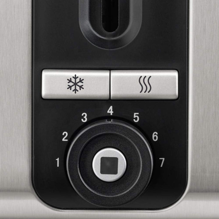 Bosch TAT7203 Kompakt-Toaster, Auftau/Aufknusperfunktion, 1050 W, Edelstahl/schwarz & belloser Wasse