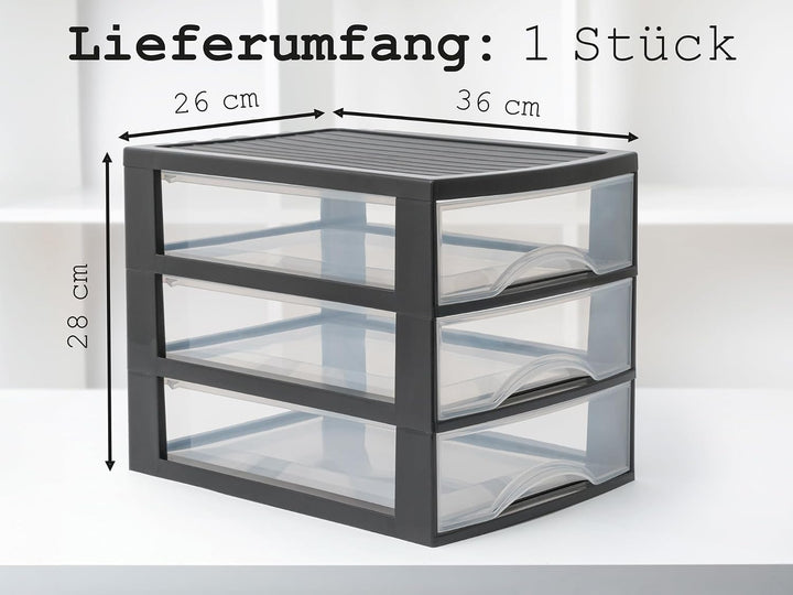 Hausfelder Schubladenbox A4 mit 3 Schubladen inkl. Aufkleber, Schubladenturm Box aus Kunststoff für