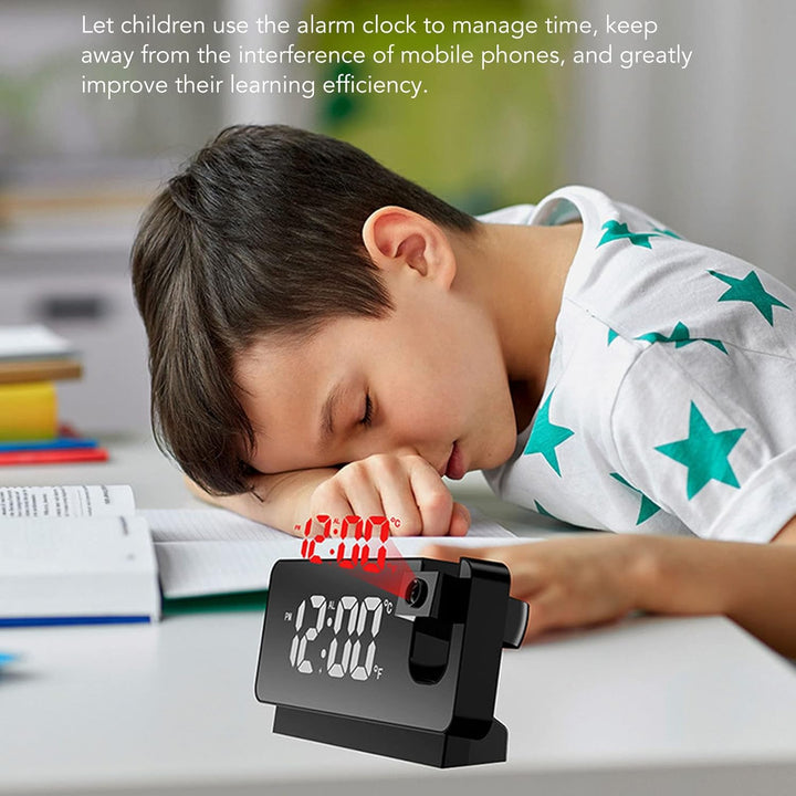 LED Projektionswecker für Schlafzimmer, Digitaluhr mit 180° Drehbarem Projektor, Anzeige von Uhrzeit