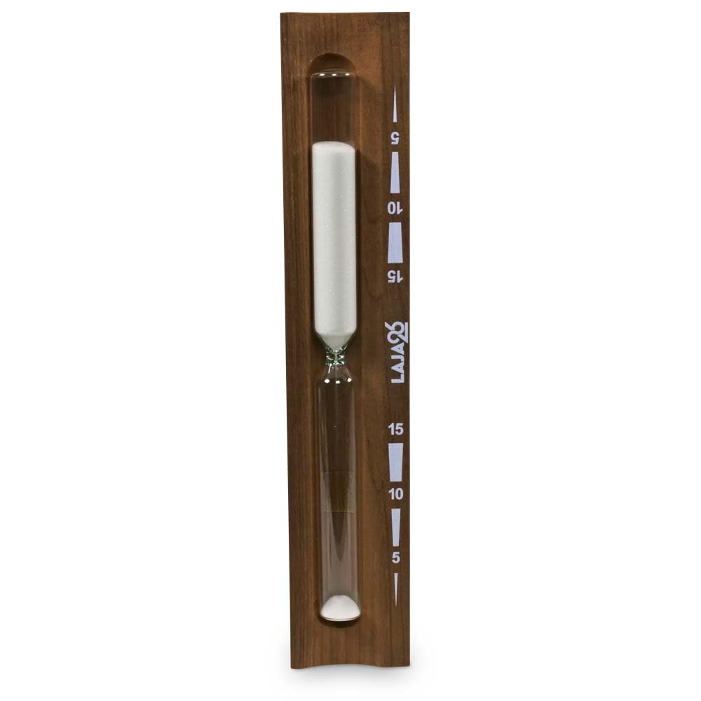LaJa26 Sauna Sanduhr "Konkav" weisser Sand - FSC Espenholz - Drehgestell aus Holz zur Montage an der