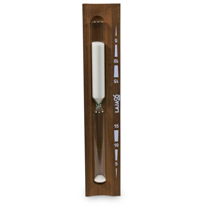 LaJa26 Sauna Sanduhr "Konkav" weisser Sand - FSC Espenholz - Drehgestell aus Holz zur Montage an der