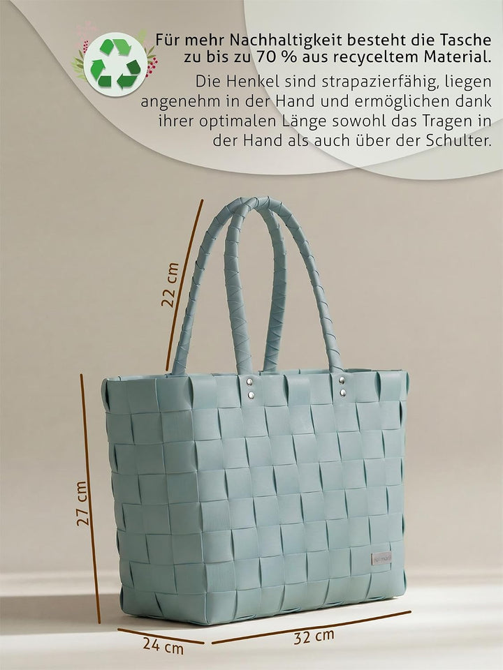 normani Einkaufstasche geflochten mit Henkeln - Tragetasche extra robust Farbe Mint Mint Einheitsgrö