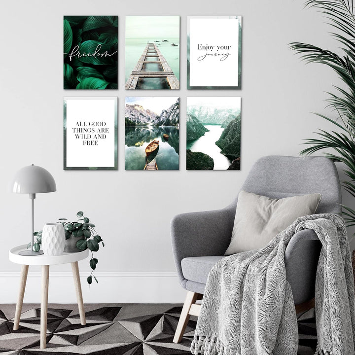 Novart Wandbilder - KEIN EXTRA RAHMEN BENÖTIGT - Wohnzimmer Schlafzimmer - Bilder Modern Berge und S