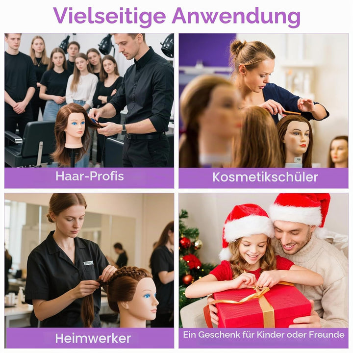 Frisierkopf, 18 Zoll Übungskopf 100% Echthaar Haar Friseur Übungskopf Praxis Schaufensterpuppen Pupp