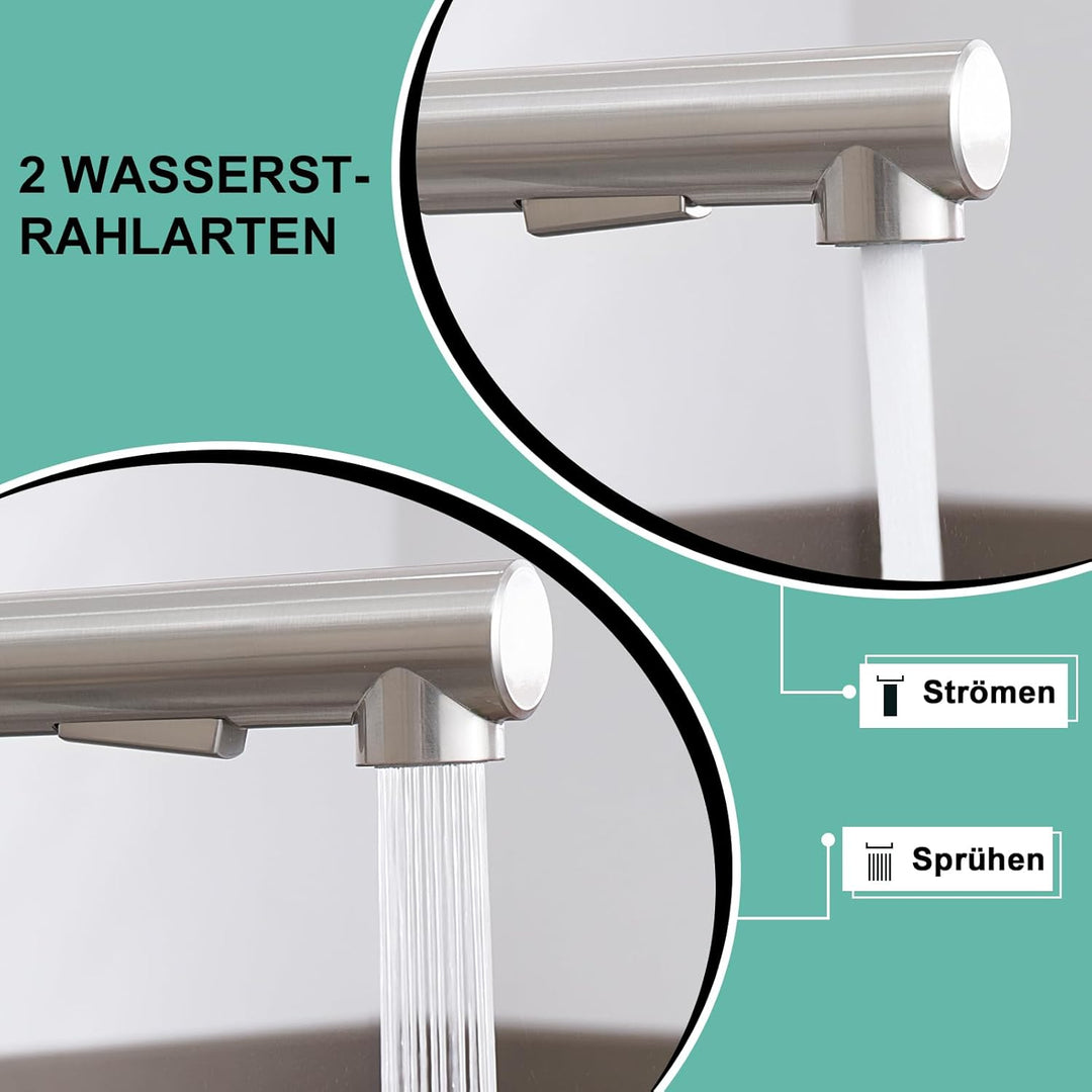 BONADE Niederdruck Armatur Küche Ausziehbar, Wasserhahn Küche Niederdruck mit Brause Zwei Wasserstra