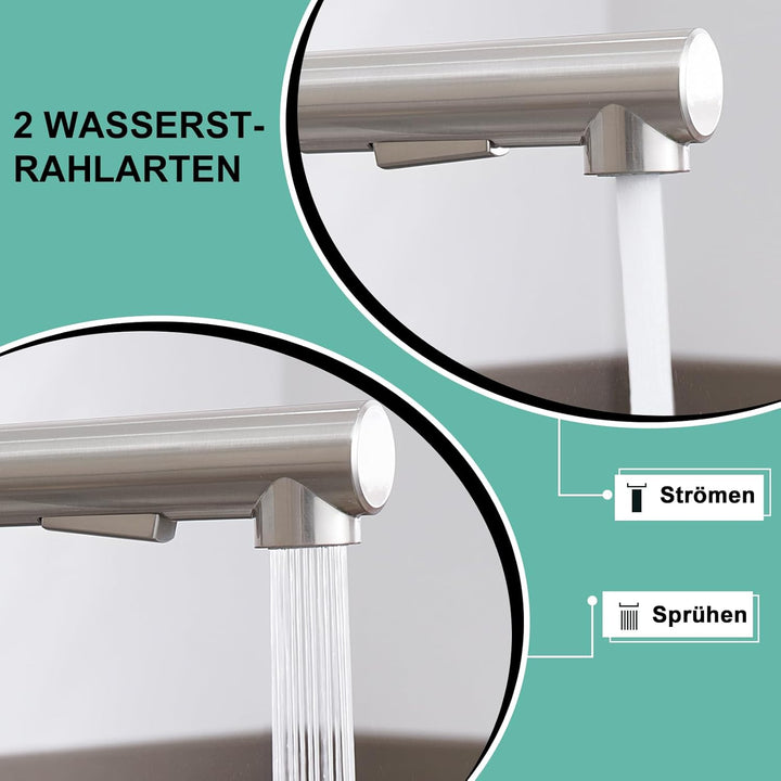 BONADE Niederdruck Armatur Küche Ausziehbar, Wasserhahn Küche Niederdruck mit Brause Zwei Wasserstra