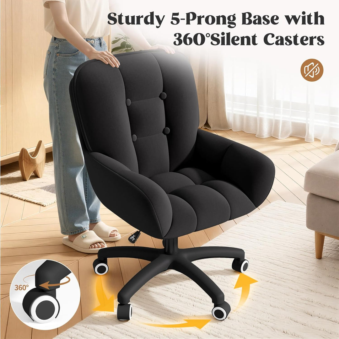 Homeoffice & Schminkstuhl 2-in-1 Ergonomischer Samt Drehstuhl 360°, Höhenverstellbar für Arbeitszimm