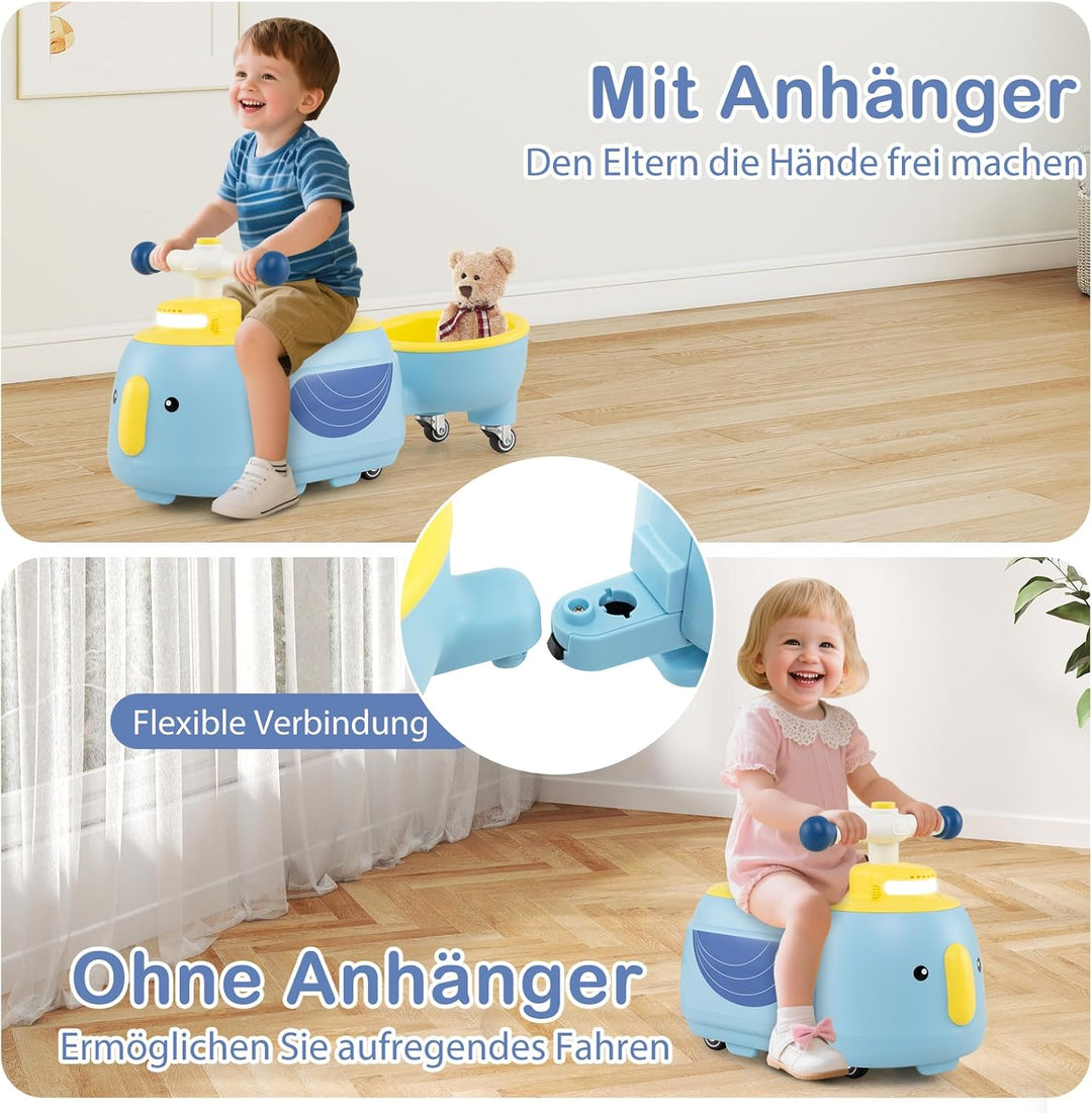 DREAMADE 2-in-1 Rutschauto, Rutschfahrzeug mit abnehmbarem Anhänger & Stauraum unter dem Sitz, mit L