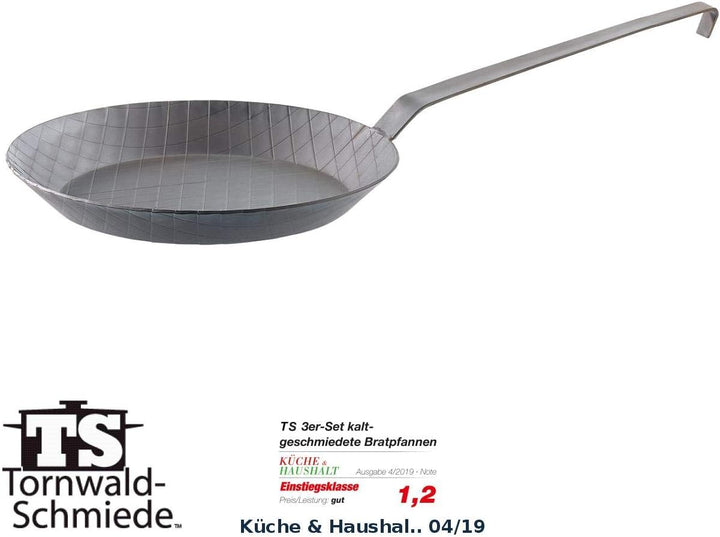 Tornwald-Schmiede Schmiedepfanne: Kaltgeschmiedete Bratpfanne mit Rauten-Prägung, Ø 28 cm, 3,5 cm ho