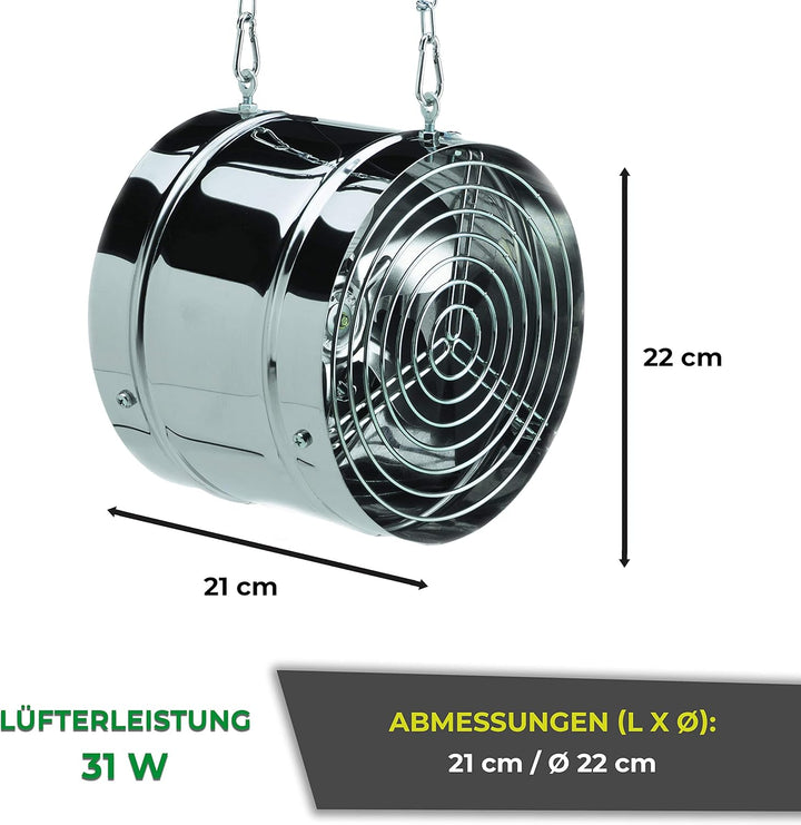 Bio Green Ventilator, 31W, 460 qm/h für Gewächshaus und Wintergarten, IP X4 spritzwassergeschützt, E