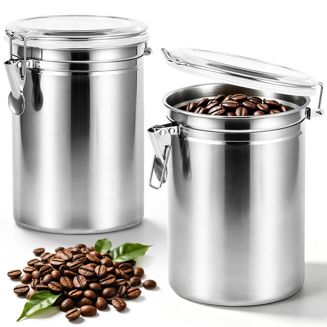 2 Stück luftdichte Kaffeebehälter mit Deckel, 2L Edelstahl-Aufbewahrungsbehälter für Kaffeebohnen, V