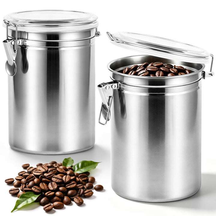 2 Stück luftdichte Kaffeebehälter mit Deckel, 2L Edelstahl-Aufbewahrungsbehälter für Kaffeebohnen, V