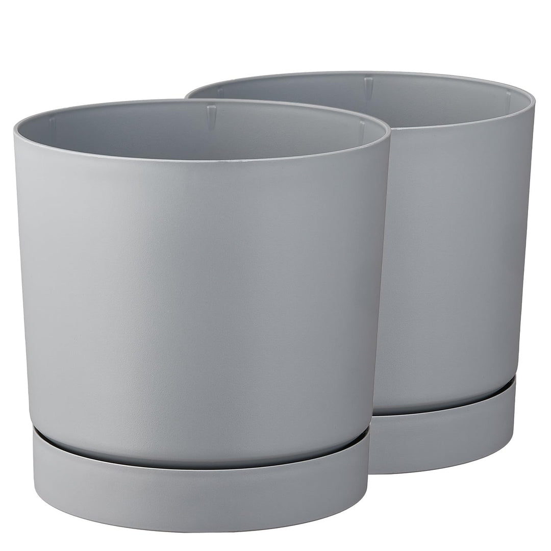 Tymar Blumentopf mit Untersetzer, 2er-Pack, dekorativer Pflanzentopf aus Kunststoff, Moderne, Runde
