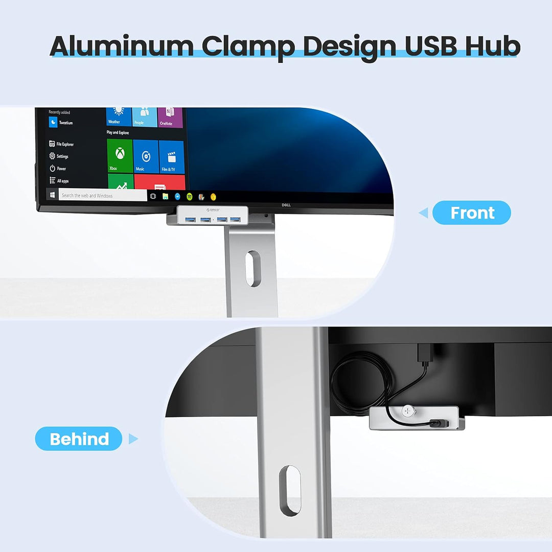 ORICO USB Hub Clip-Typ, 4 Port USB 3.0 Hub 5 Gbps Super Speed Mini Aluminum Datenhub Mit 150cm Kabel