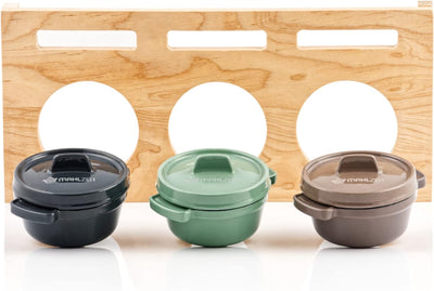 Mahlzeit Mini Cocotte Set mit Holzständer | 3 x 250 ml | Gusseisen 3er Set Serviertöpfe | emailliert