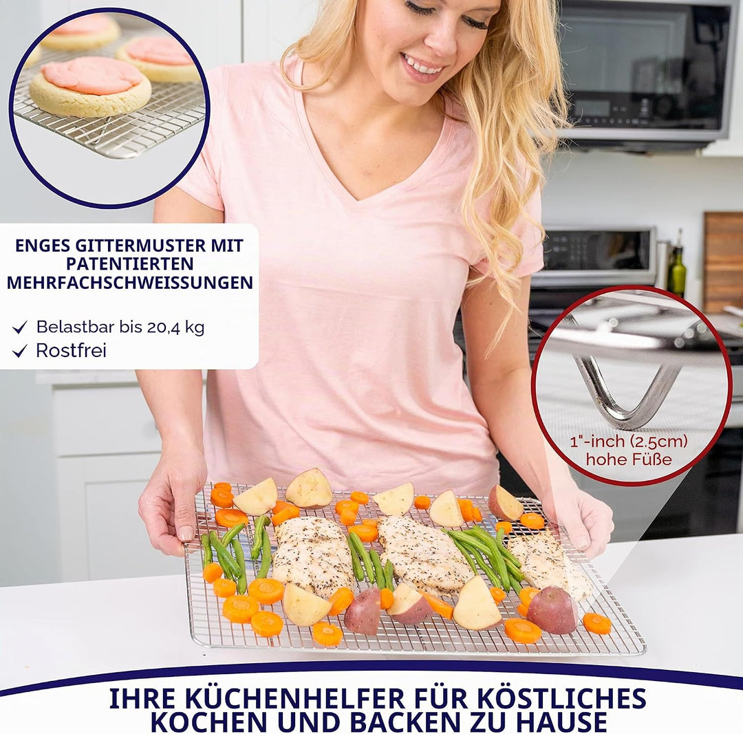 KITCHENATICS Edelstahl-Grillrost &amp; Auskühlgitter, passt auf Backbleche für das Backen von Keksen und