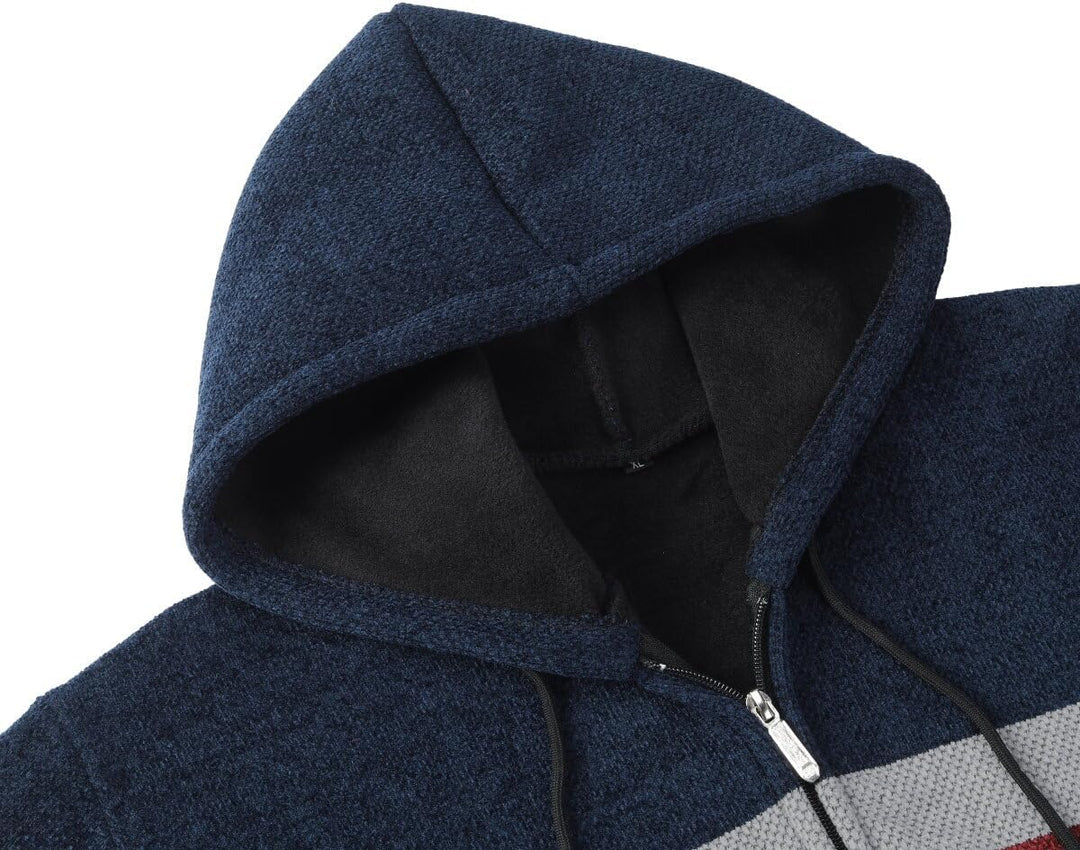 YOUTHUP Herren Strickjacke mit Kapuze Fleece Gefüttert Winter Cardigan Strick Fleecejacke Reissversc