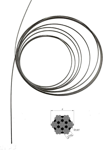 Drahtseil 2mm 50 Meter Geländerseil Edelstahl 7X7 EN 1.4401 mittelweich A4 NIRO, Nirosta 50 Meter Dr