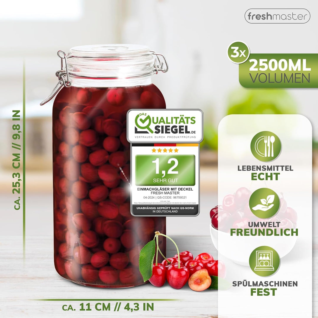 freshmaster Einmachgläser mit Deckel - Set aus bruchsicherem Glas mit Spezialdichtung und Edelstahl