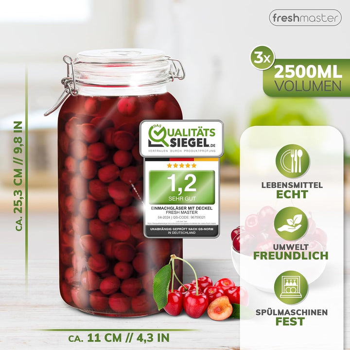 freshmaster Einmachgläser mit Deckel - Set aus bruchsicherem Glas mit Spezialdichtung und Edelstahl
