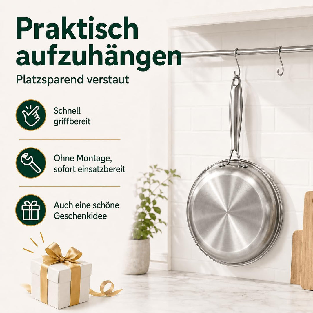 Edelstahlpfanne 28 cm mit Deckel, 5-Schicht Bratpfanne Unbeschichtet, Gleichmässige Wärmeverteilung,