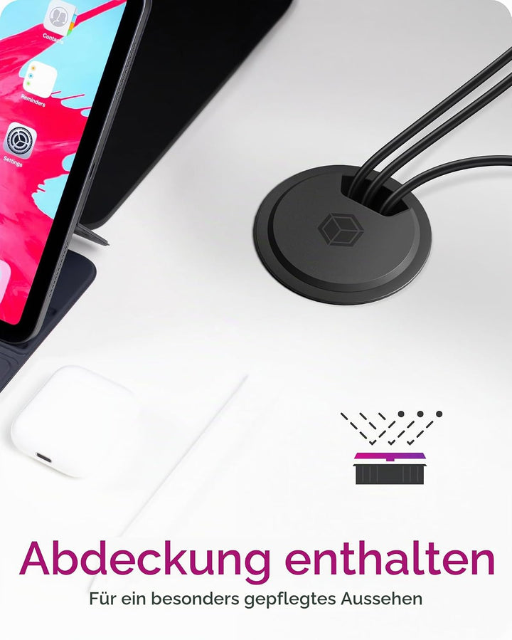 ICY Box 3-Port Tischladegerät, 2X USB-A &amp; 1x USB-C, Für 60mm Bohrungen, Gerät dient nur zum Laden, S