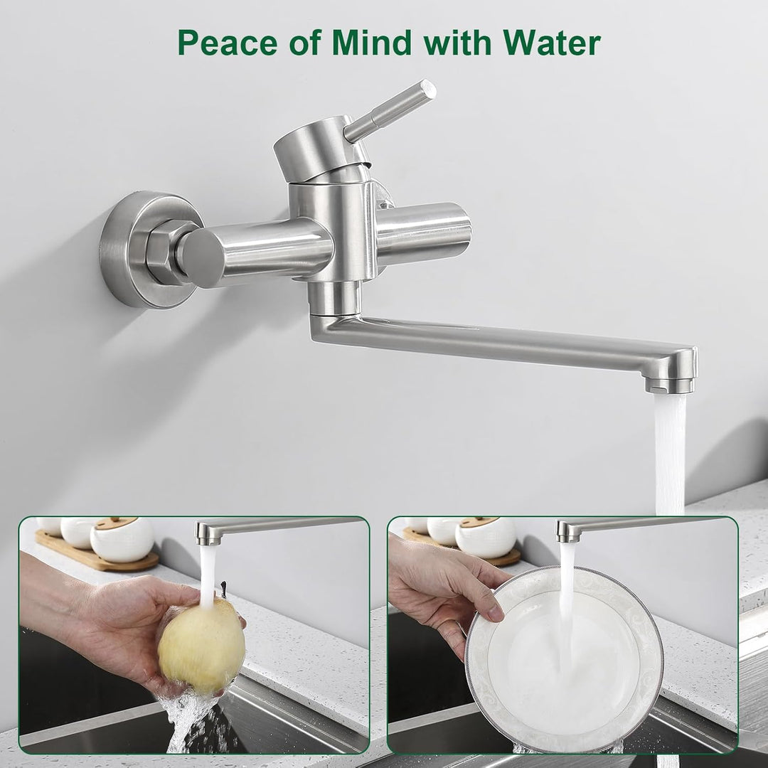BONADE Wasserhahn Wandmontage, Wasserhahn Küche Wandarmatur mit 23cm 360° Schwenkarm, Edelstahl Küch