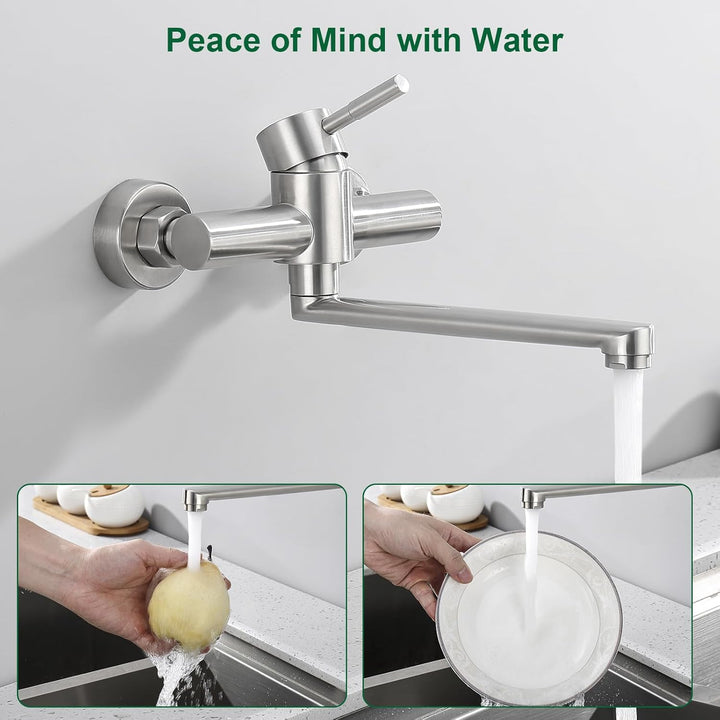 BONADE Wasserhahn Wandmontage, Wasserhahn Küche Wandarmatur mit 23cm 360° Schwenkarm, Edelstahl Küch
