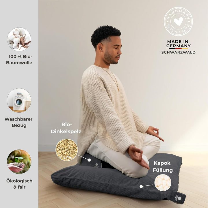 Inner Peace Meditationskissen Set Cord XL | Premium Set, rundes Kissen + Zabuton Matte, waschbar, Ze