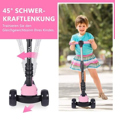 YOLEO 3-in-1 Kinder Roller Scooter mit Abnehmbarem Sitz, LED grosse Räder, Höheverstellbare Lenker f