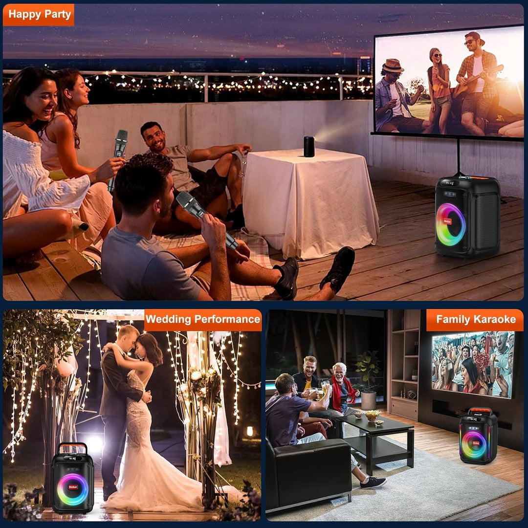 Karaoke-Maschine mit 2 Mikrofonen für Erwachsene Kinder, Bluetooth-Caraoke-Lautsprecher mit Bass/Höh