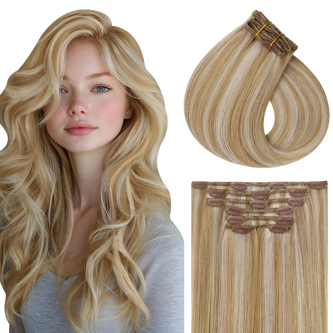 Vivien Blond Clip in Extensions Echthaar Blond Clip Echthaar Extensions Remy Haarverlängerungen Hell