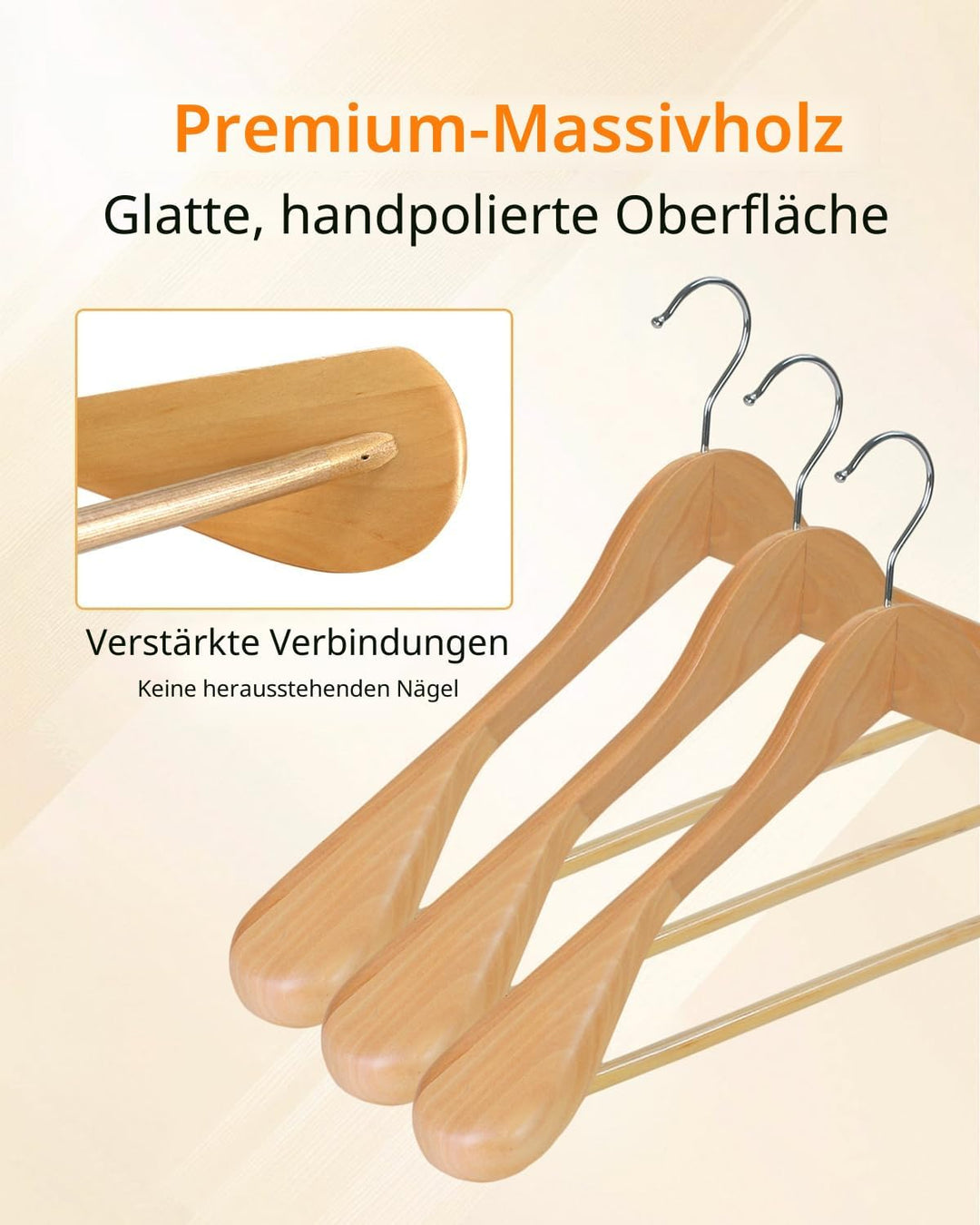 Hangerman Kleiderbügel aus natürlichem Holz, 10 Stück, Kleiderbügel aus Holz, für Jacken, Oberbeklei