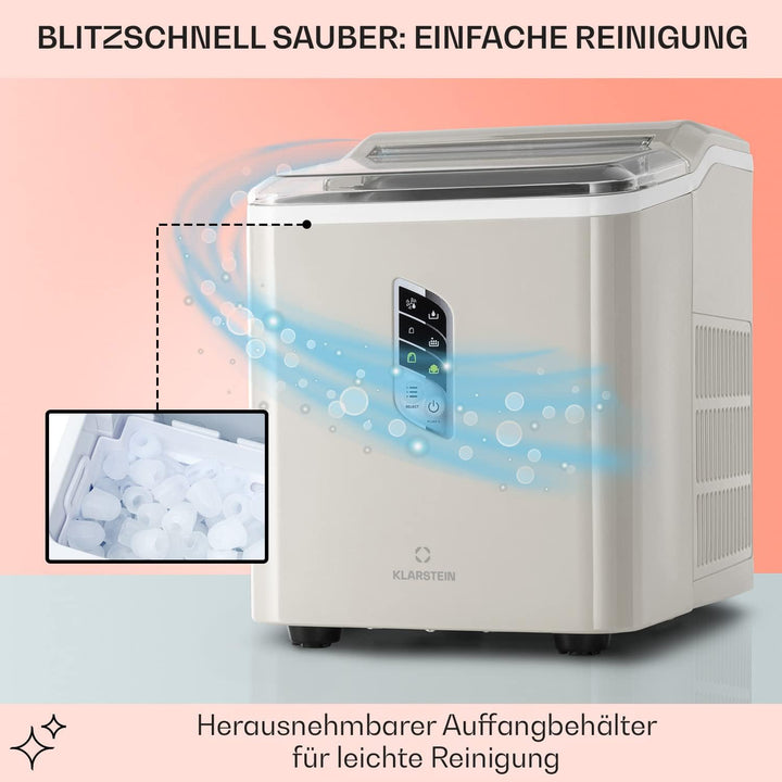 Klarstein Eiswürfelmaschine für Zuhause Camping Gastro, Schnelle Mini Eiswürfelmaschine Klein, Profi