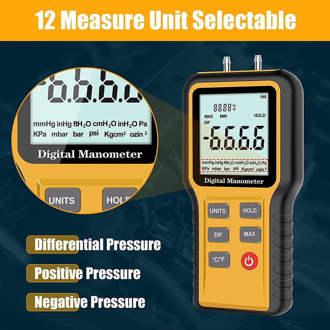 Differenzdruckmessgerät Kethvoz Gasdruckmessgerät HVAC Gas Manometer mit Zwei Anschlüsse zur Messung