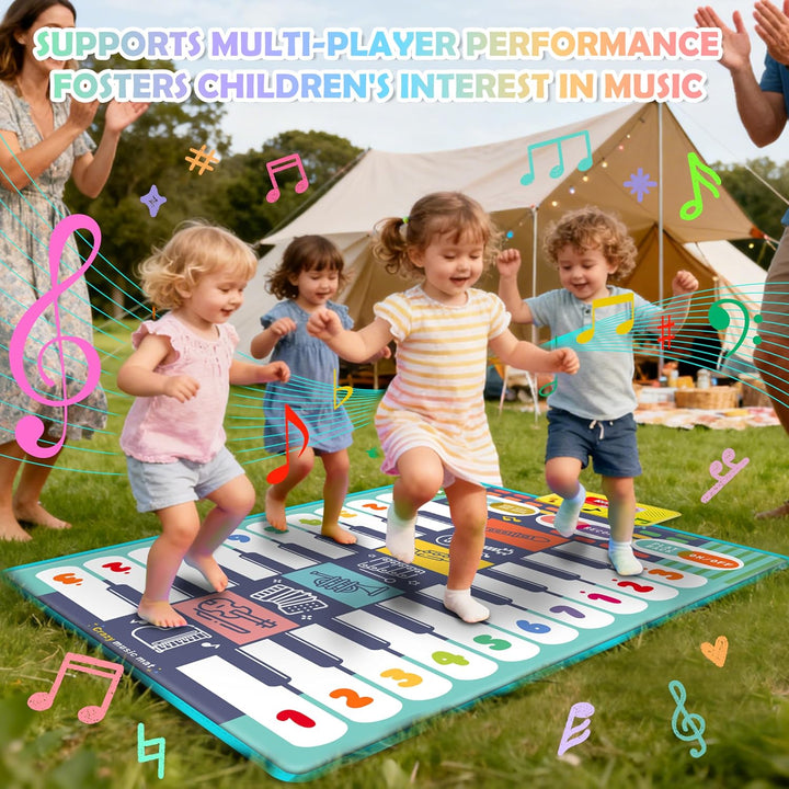 Baby Musikmatte Klaviermatte mit 8 Musikinstrumente, Keyboard Kinder Tanzmatte, Doppelte Piano Matte