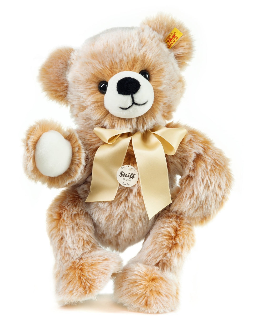Steiff Bobby Schlenker-Teddybär braun gespitzt 40 cm, Plüsch-Teddybär mit Schleife, Kuscheltier Bär