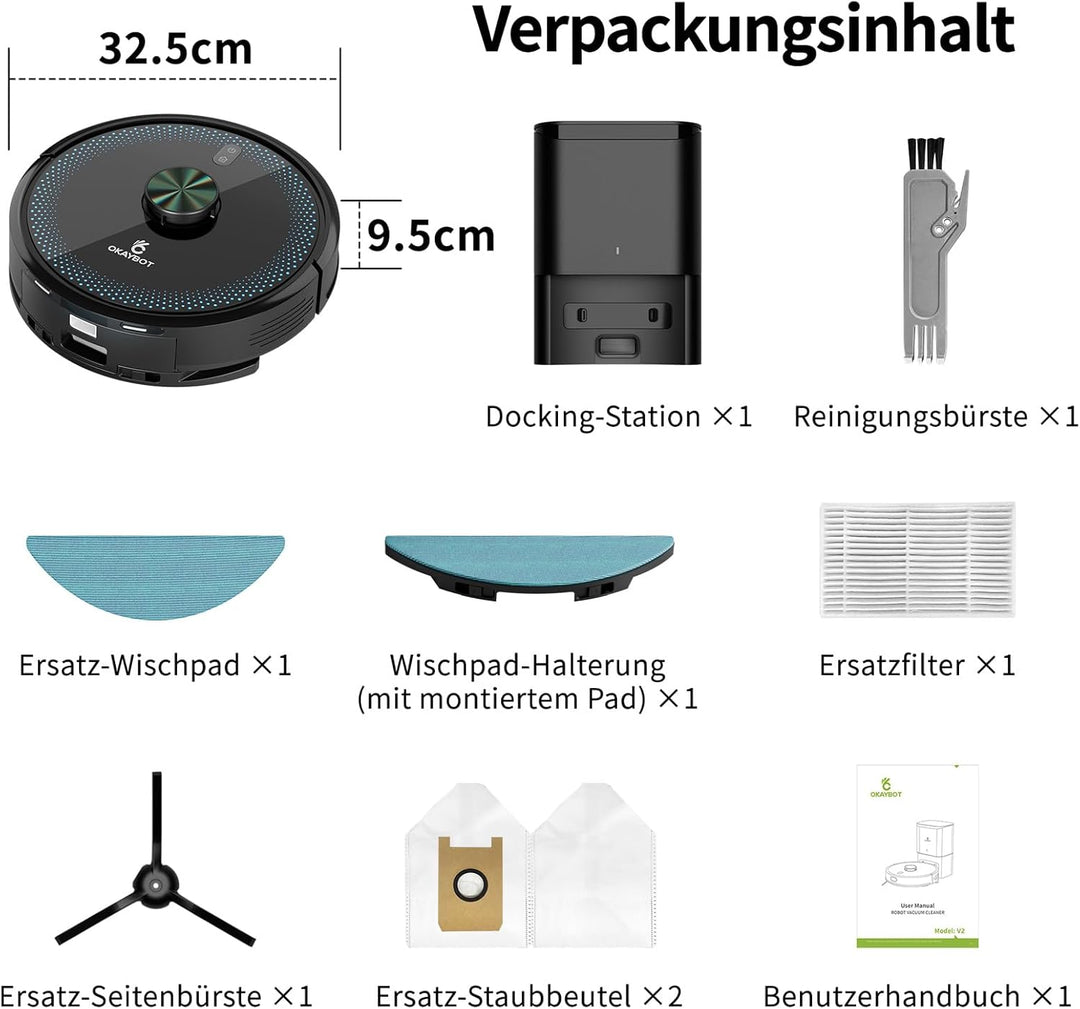 V2 Saugroboter mit Wischfunktion 3 in 1, 3.5L Staubsauger Roboter mit Absaugstation, 4000Pa Saugkraf