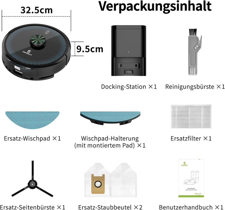 V2 Saugroboter mit Wischfunktion 3 in 1, 3.5L Staubsauger Roboter mit Absaugstation, 4000Pa Saugkraf