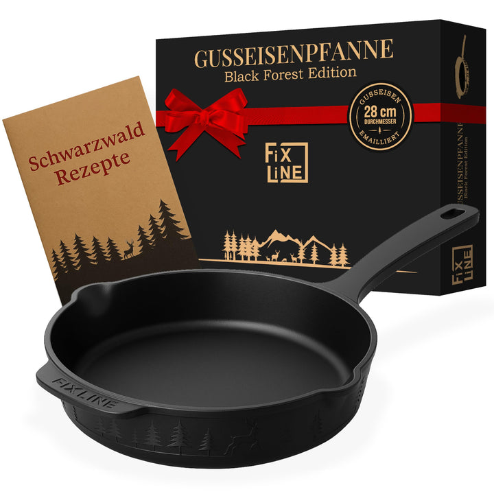 FIXLINE® Gusseisenpfanne in BLACK FOREST Edition 28cm - ORIGINAL - Induktion - Alle Herdarten inkl.