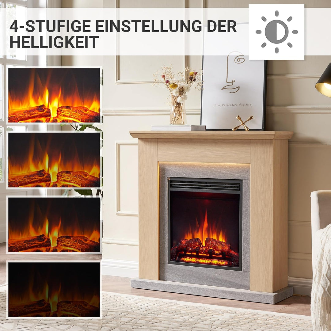 CrownFlame Pandora Elektrokamin - Elektrischer Standkamin mit Heizung 1000/2000 W, realistischer 3D-
