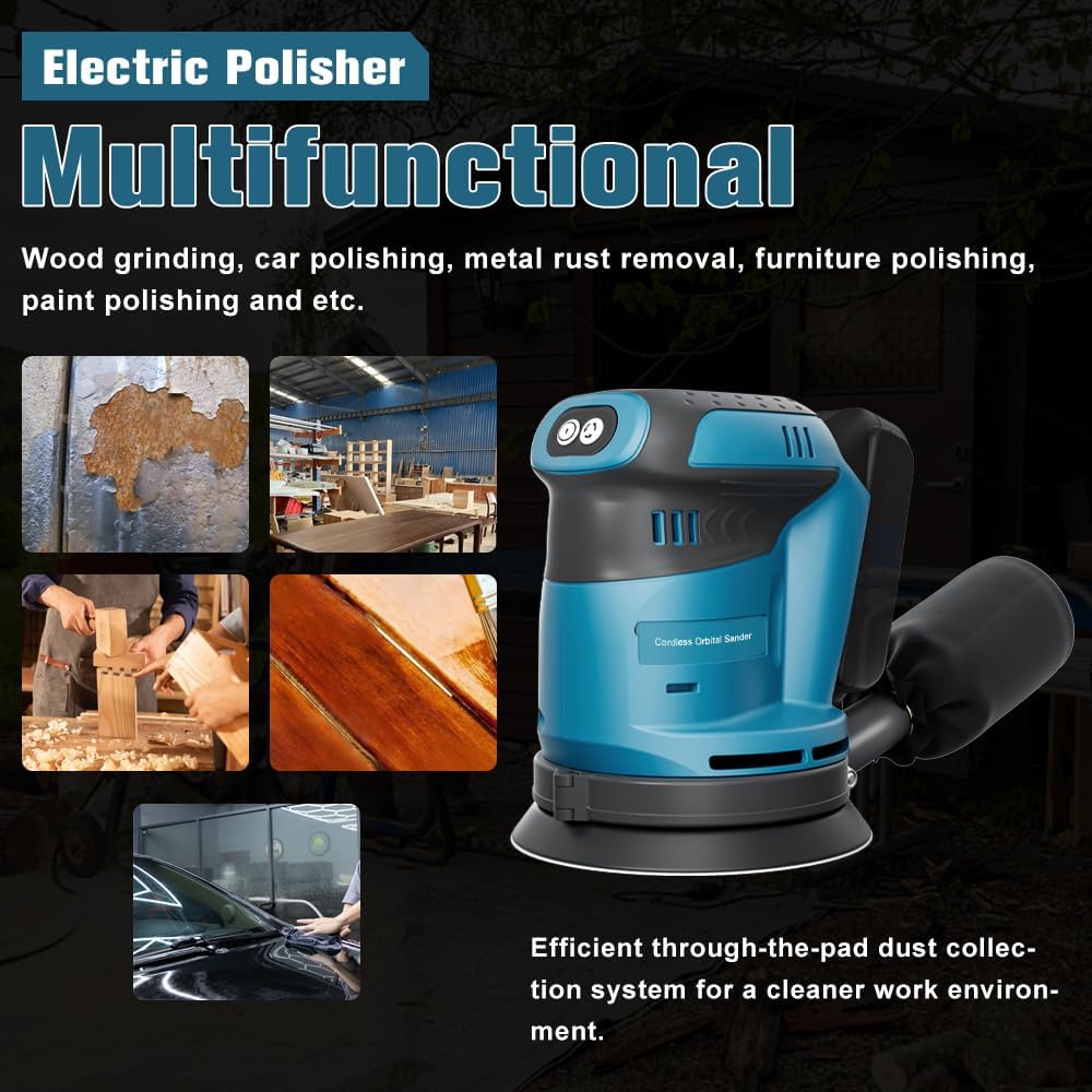 Akku Exzenterschleifer für makita 18V Akku (Akku nicht), Kabellose Elektroschleifer für die Holzbear