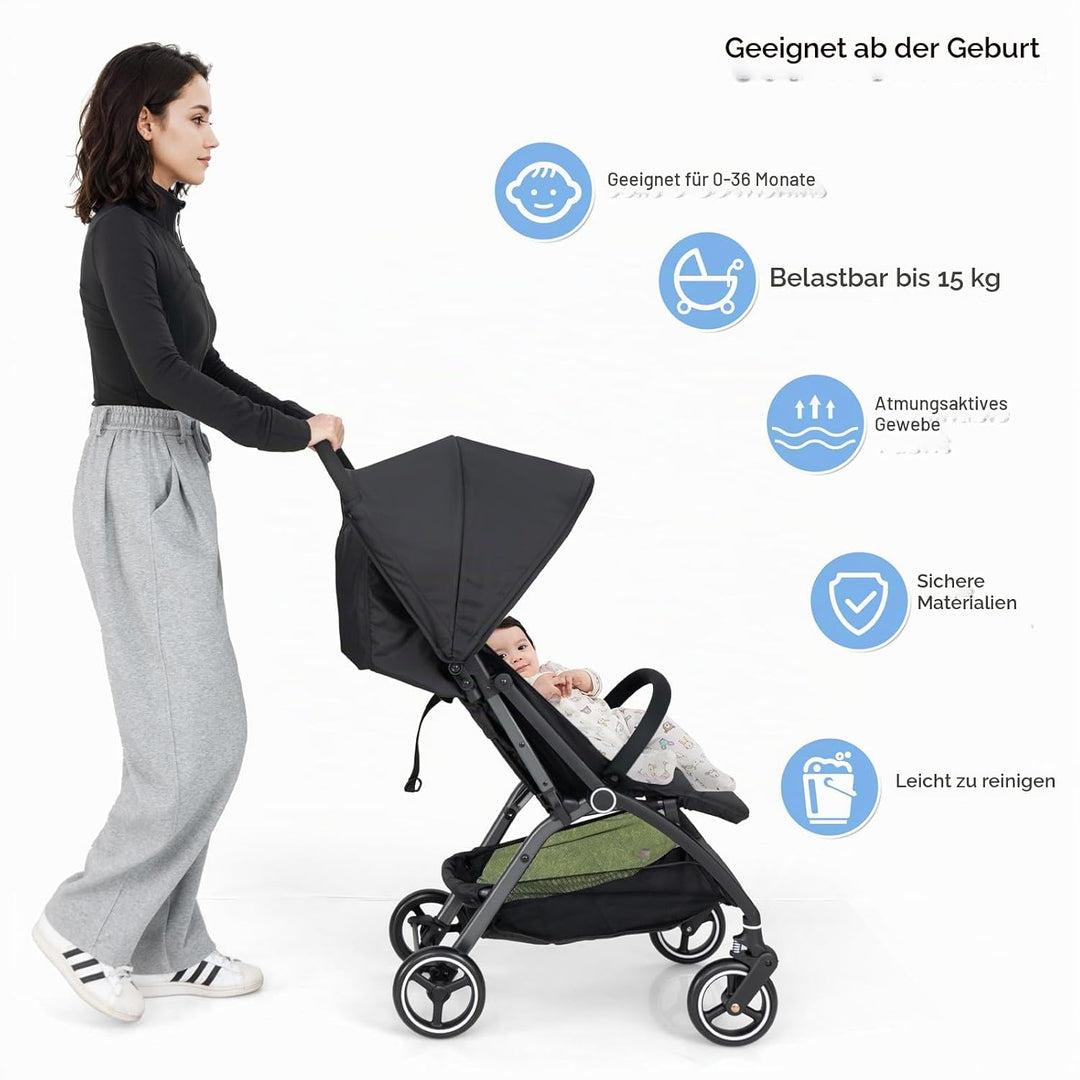 LIFEZEAL Faltbarer Kinderwagen mit neigbarer Rückenlehne, Kinderbuggy mit verstellbarem Sonnendach,