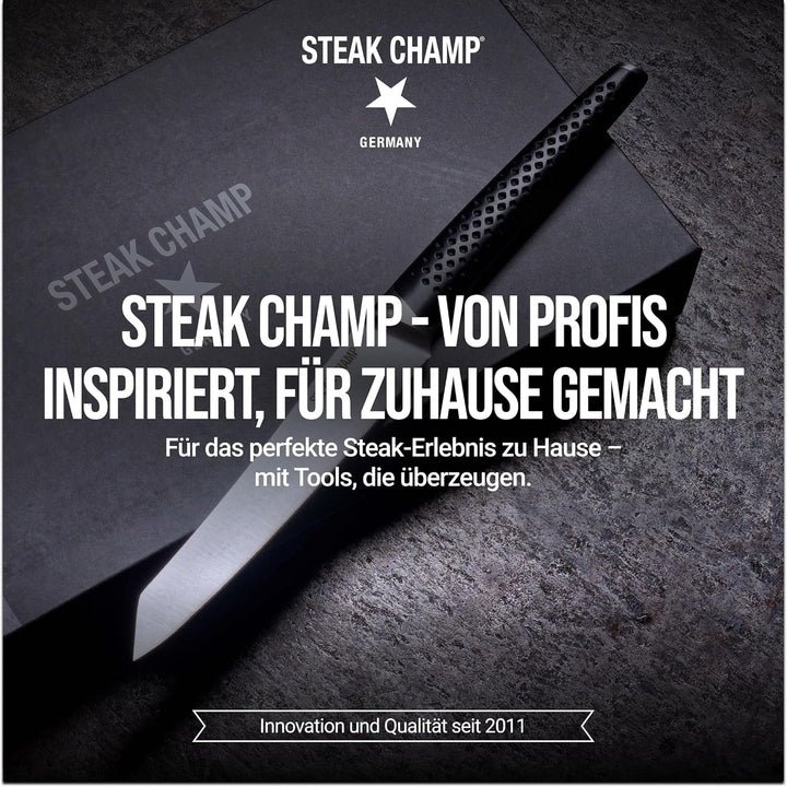 Steakchamp Steakmesser Prime Rib: 4 Steakmesser aus Klingenstahl, Rutschfeste Griffe, Elegantes Desi
